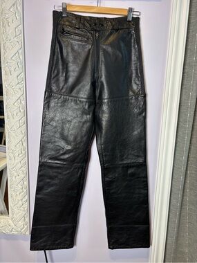 Vintage Women's Taurus Black Leather Moto Straight-Leg Pants